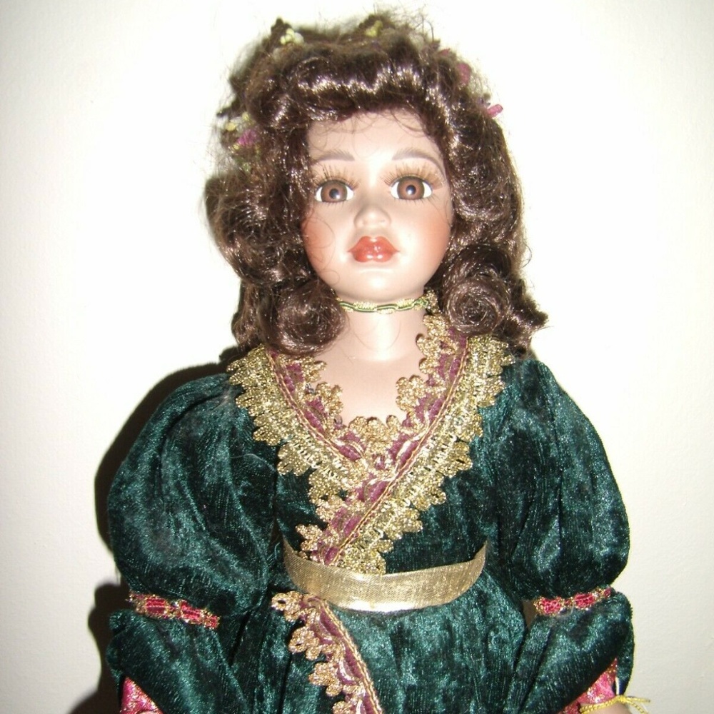 Crown Black Victorian Style Bisque Porcelain Doll